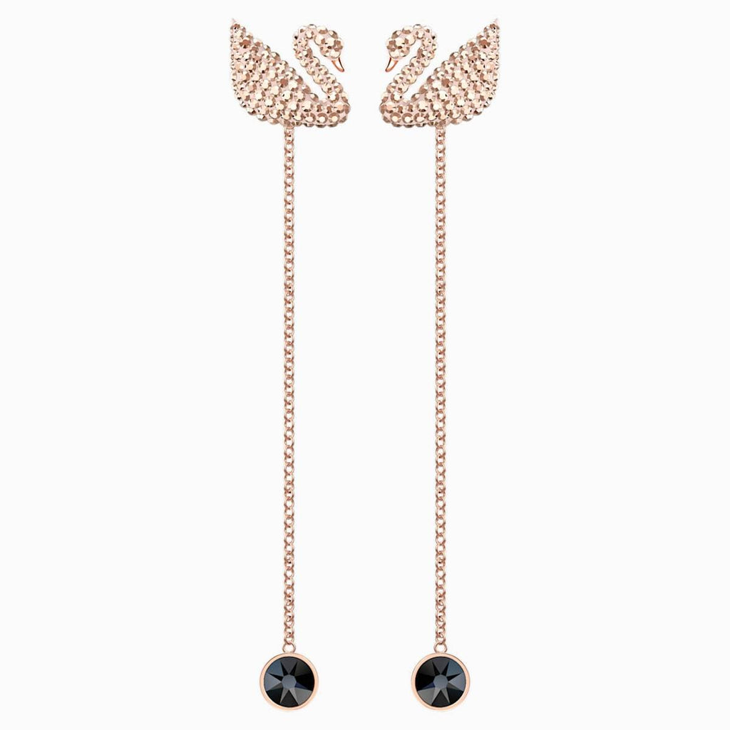 ORECCHINI SWAROVSKI ICONIC SWAN, MARRONE, PLACCATO ORO ROSA