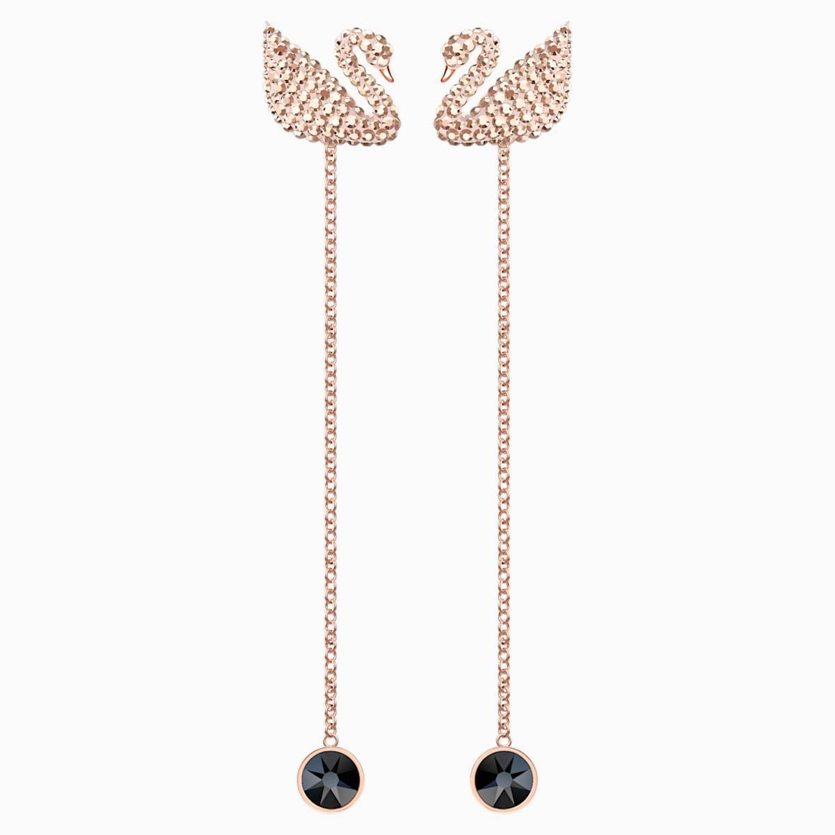 ORECCHINI SWAROVSKI ICONIC SWAN, MARRONE, PLACCATO ORO ROSA