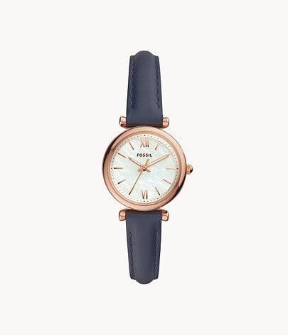 Orologio Carlie Mini a tre sfere con cinturino in pelle blu navy