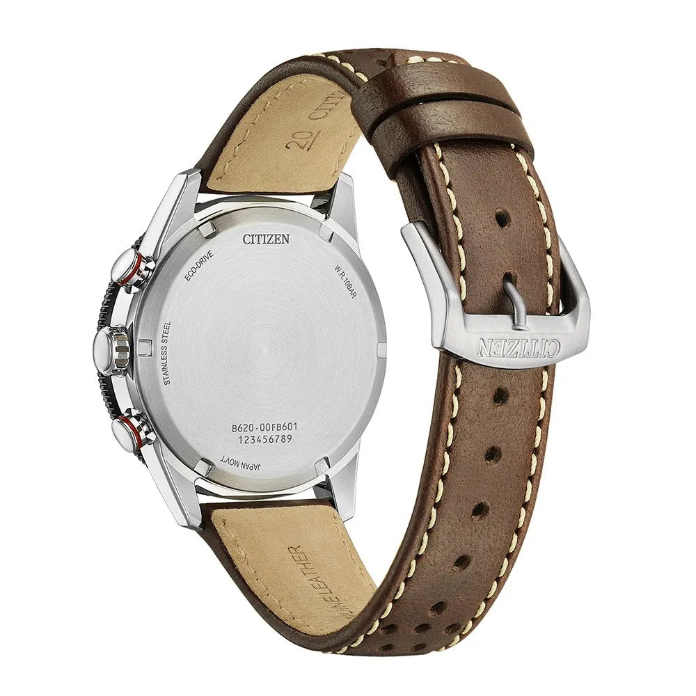 Orologio Citizen Sport CA4714-04A Chrono – Eco-Drive Bianco e Pelle Marrone - OROLOGIO