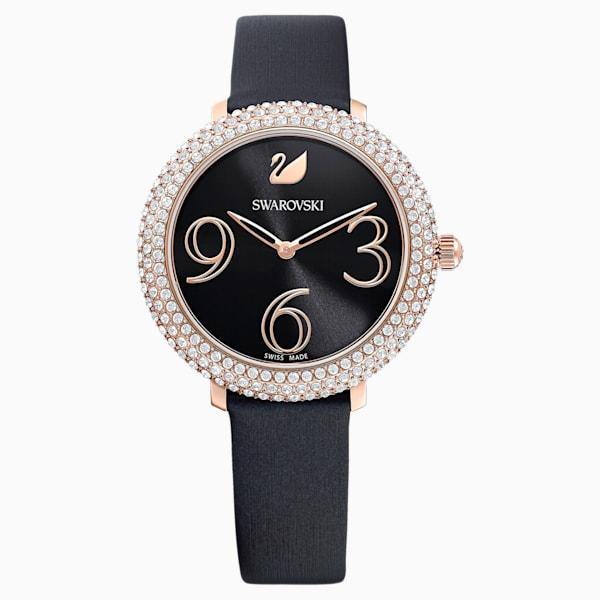 OROLOGIO CRYSTAL FROST, CINTURINO IN PELLE, NERO, PVD ORO ROSA