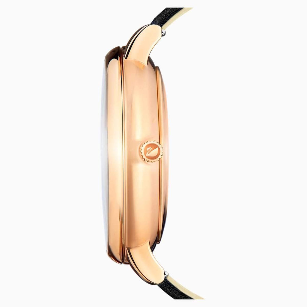 OROLOGIO CRYSTAL LAKE, CINTURINO IN PELLE, NERO, PVD ORO ROSA