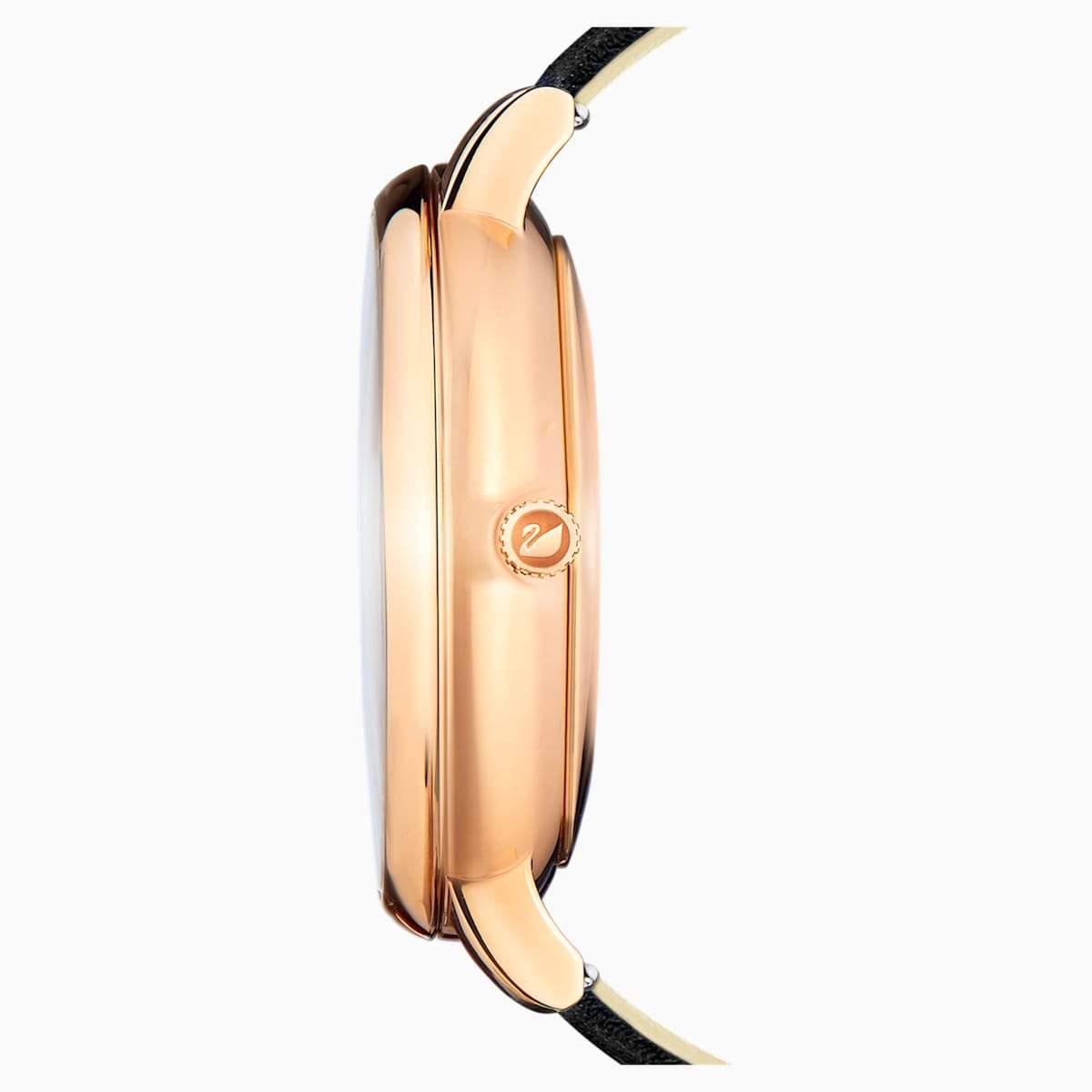 OROLOGIO CRYSTAL LAKE, CINTURINO IN PELLE, NERO, PVD ORO ROSA