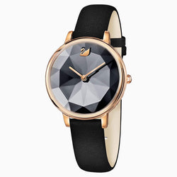 OROLOGIO CRYSTAL LAKE, CINTURINO IN PELLE, NERO, PVD ORO ROSA