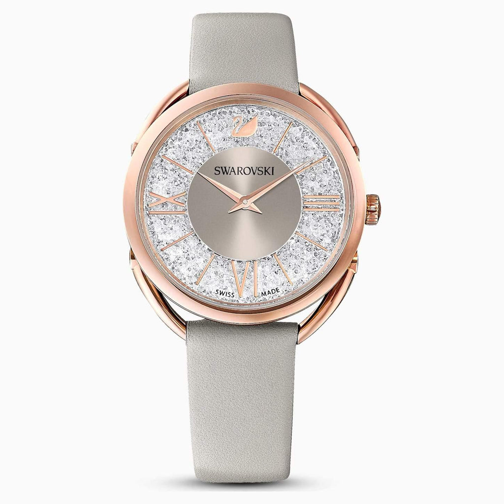 OROLOGIO CRYSTALLINE GLAM, CINTURINO IN PELLE, GRIGIO, PVD ORO ROSA