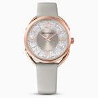 OROLOGIO CRYSTALLINE GLAM, CINTURINO IN PELLE, GRIGIO, PVD ORO ROSA