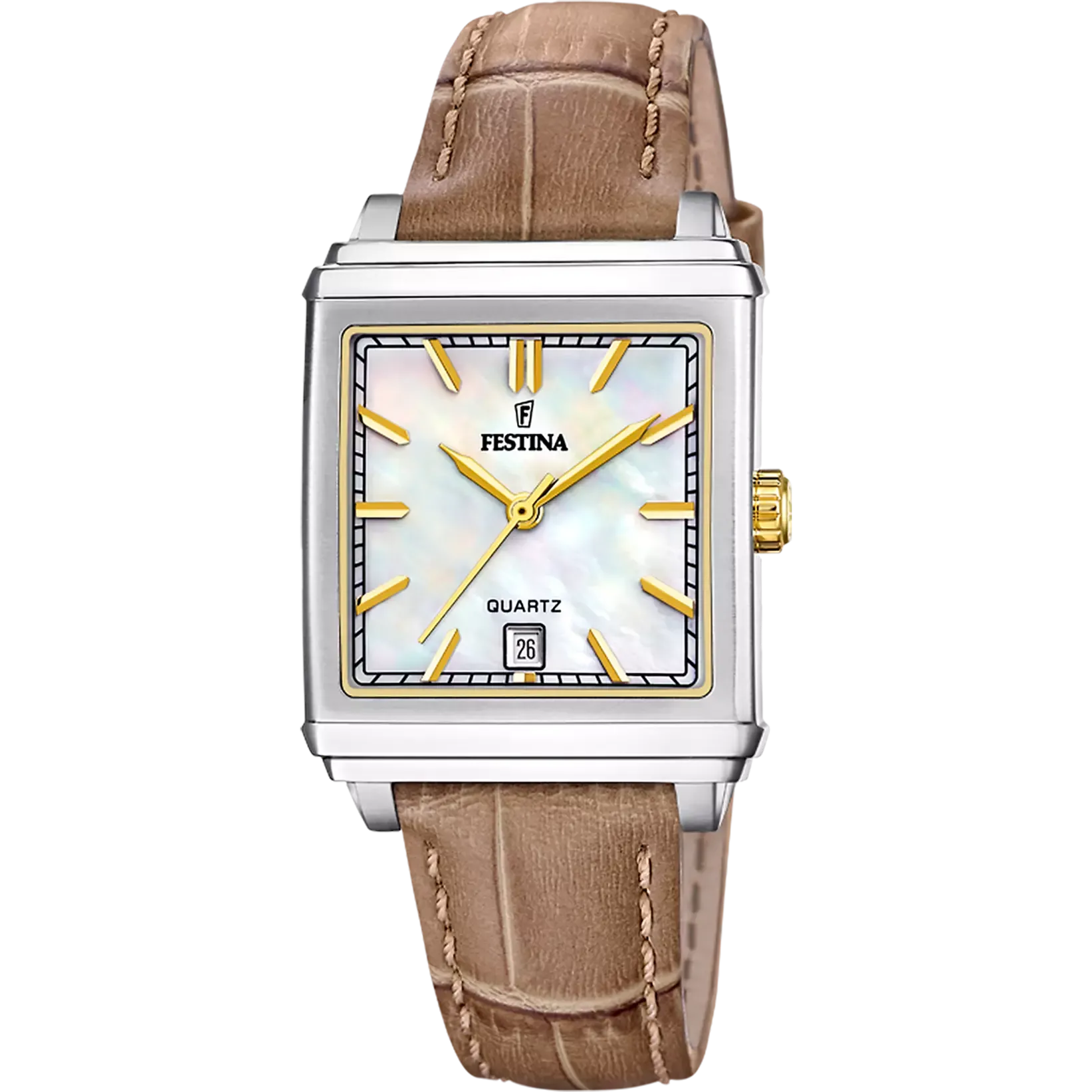 Orologio Donna Festina F20682/4 - Cassa Rettangolare in Acciaio e Cinturino in Pelle Beige/Marrone - OROLOGIO