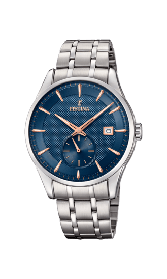 OROLOGIO FESTINA ACCIAO UOMO BLU DETTAGLI ROSE'