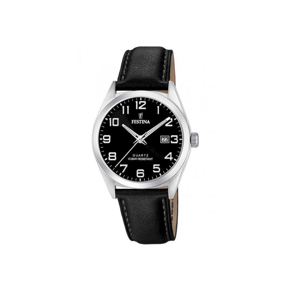 OROLOGIO FESTINA COLLEZIONE ACCIAIO CLASSICO F20446/3 COLORE NERO, CINTURINO IN PELLE, UOMO