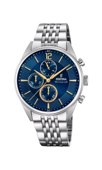 OROLOGIO FESTINA COLLEZIONE TIMELESS CRONOGRAFO F20285/3 COLORE BLU, BRACCIALE IN ACCIAIO, UOMO