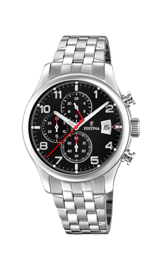 OROLOGIO FESTINA COLLEZIONE TIMELESS CRONOGRAFO F20374/6 COLORE NERO, BRACCIALE IN ACCIAIO, UOMO
