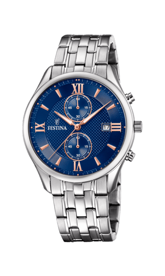 OROLOGIO FESTINA COLLEZIONE TIMELESS CRONOGRAFO F6854/6 COLORE BLU, BRACCIALE IN ACCIAIO, UOMO