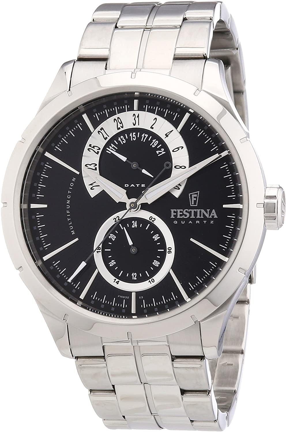 OROLOGIO FESTINA RETRO F16632/3 NERO CINTURINO ACCIAIO, UOMO