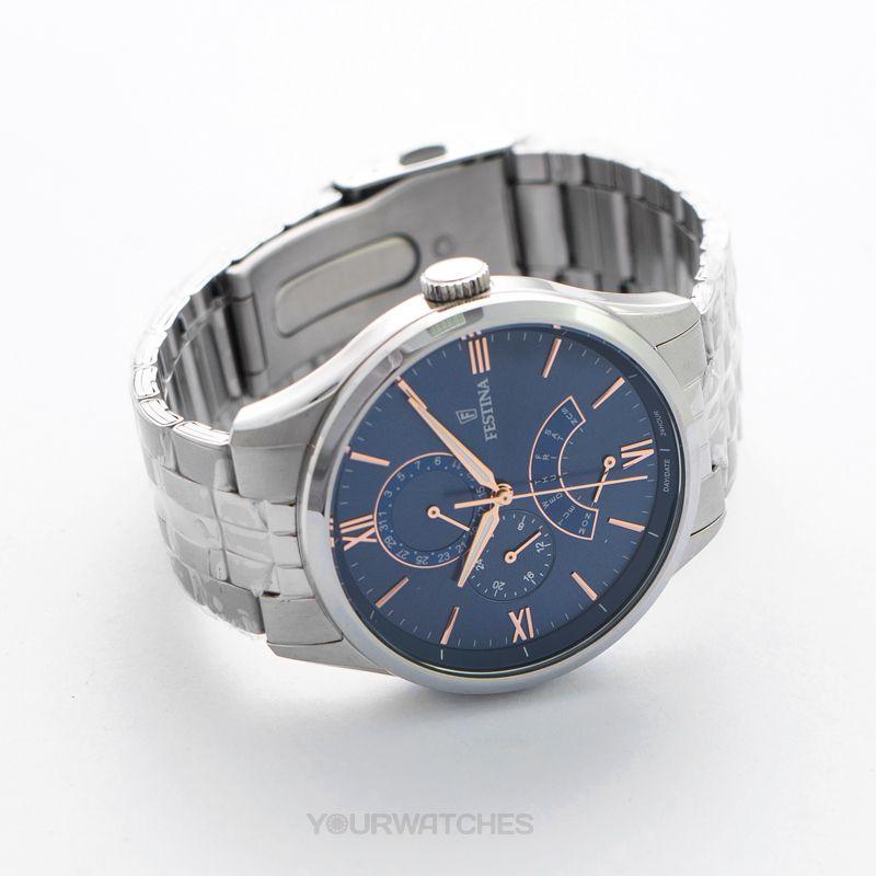 OROLOGIO FESTINA RETRO F16822/3 AZZURO CINTURINO ACCIAIO, UOMO