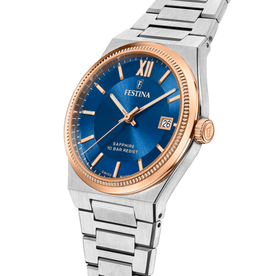 OROLOGIO FESTINA SWISS SWISS MADE AZZURO CINGHIA ACCIAIO INOSSIDABILE 316L, UOMO