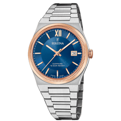 OROLOGIO FESTINA SWISS SWISS MADE AZZURO CINGHIA ACCIAIO INOSSIDABILE 316L, UOMO
