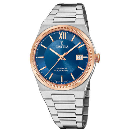 OROLOGIO FESTINA SWISS SWISS MADE AZZURO CINGHIA ACCIAIO INOSSIDABILE 316L, UOMO