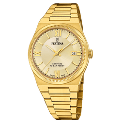 OROLOGIO FESTINA SWISS SWISS MADE BEIGE CINGHIA ACCIAIO INOSSIDABILE 316L, UOMO