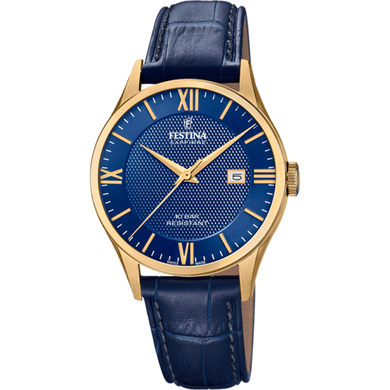 OROLOGIO FESTINA SWISS MADE BLU CINTURINO IN PELLE, UOMO