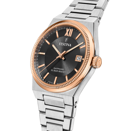 OROLOGIO FESTINA SWISS SWISS MADE NERO CINGHIA ACCIAIO INOSSIDABILE 316L, UOMO