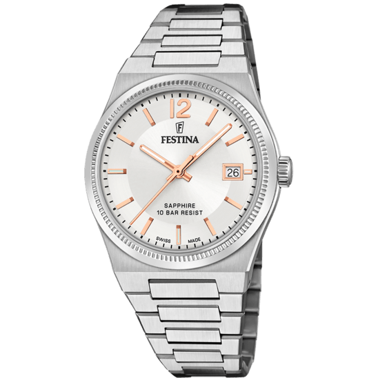 OROLOGIO FESTINA SWISS SWISS MADE SILVER CINGHIA ACCIAIO INOSSIDABILE 316L, DONNA