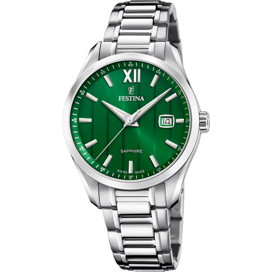 OROLOGIO FESTINA SWISS SWISS MADE VERDE CINGHIA ACCIAIO INOSSIDABILE 316L, UOMO