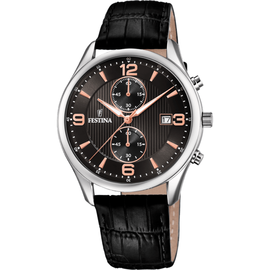 OROLOGIO FESTINA TIMELESS CHRONOGRAPH F6855/7 NERO CON CINTURINO IN PELLE, UOMO.