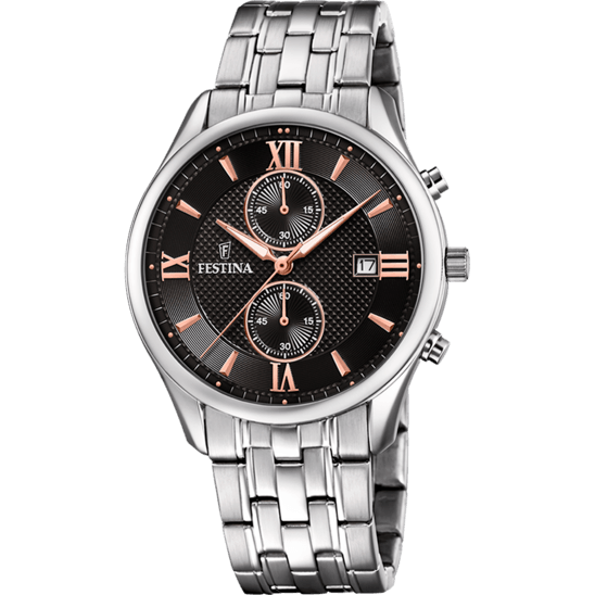 OROLOGIO FESTINA TIMELESS CHRONOGRAPH NERO CINTURINO IN ACCIAIO, UOMO