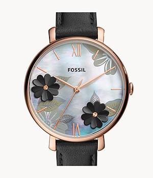 OROLOGIO FOSSIL JACQUELINE A TRE SFERE CON CINTURINO IN PELLE NERO CON FIORI