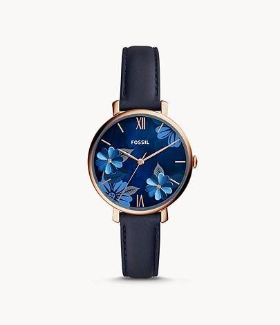 OROLOGIO JACQUELINE A TRE SFERE CON CINTURINO IN PELLE BLU NAVY