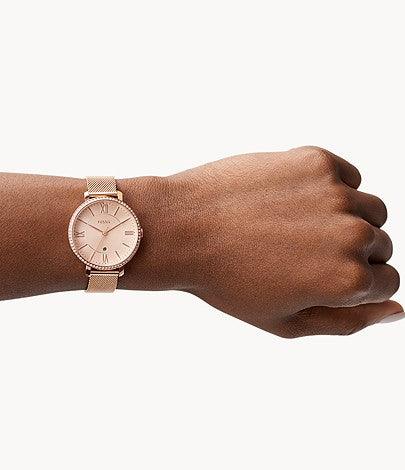 Orologio Jacqueline a tre sfere con datario e bracciale in acciaio tonalità oro rosa