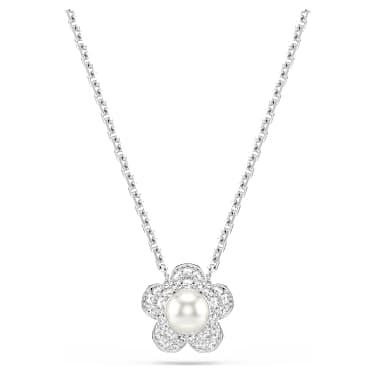 Pendente Ariana Grande x Swarovski Crystal Pearl Taglio Round Fiore Bianco Placcato rodio - COLLANA