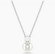 Pendente Matrix Crystal Pearl, Taglio Round, Bianco, Placcato rodio