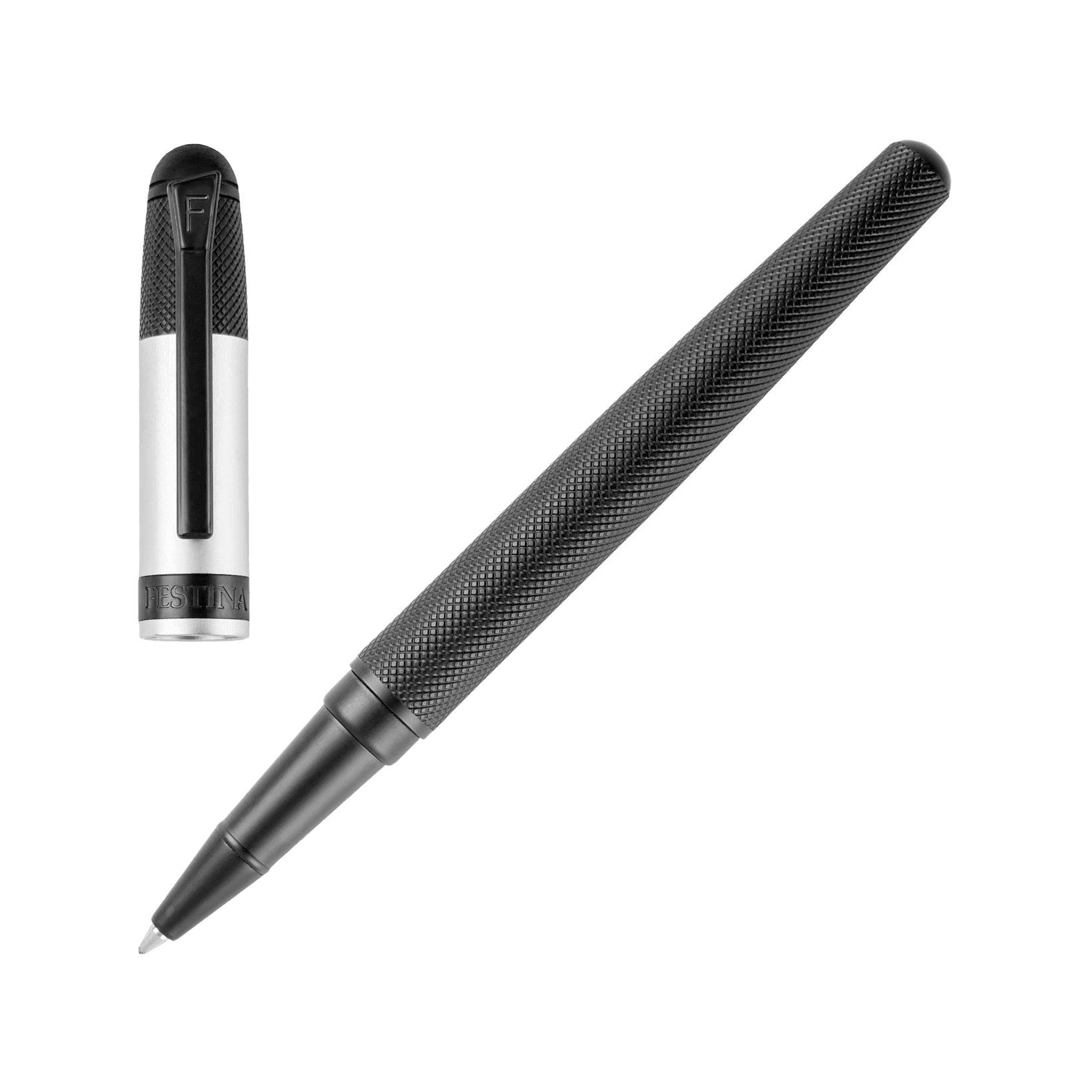 Penna Rollerball Edizione Classica Nera con Finitura Argentata