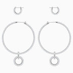 SET ORECCHINI A BUCO STONE, BIANCO, PLACCATURA RODIO