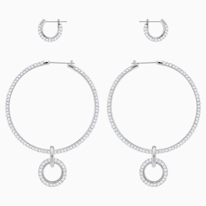 SET ORECCHINI A BUCO STONE, BIANCO, PLACCATURA RODIO