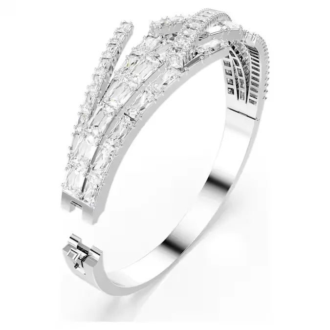 Swarovski Bracciale Rigido Matrix | Taglio Misto Placcato Rodio Bianco - S - BRACCIALE