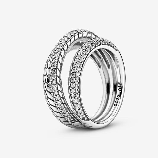 Anello Tripla Fascia Pavé Maglia Snake 60