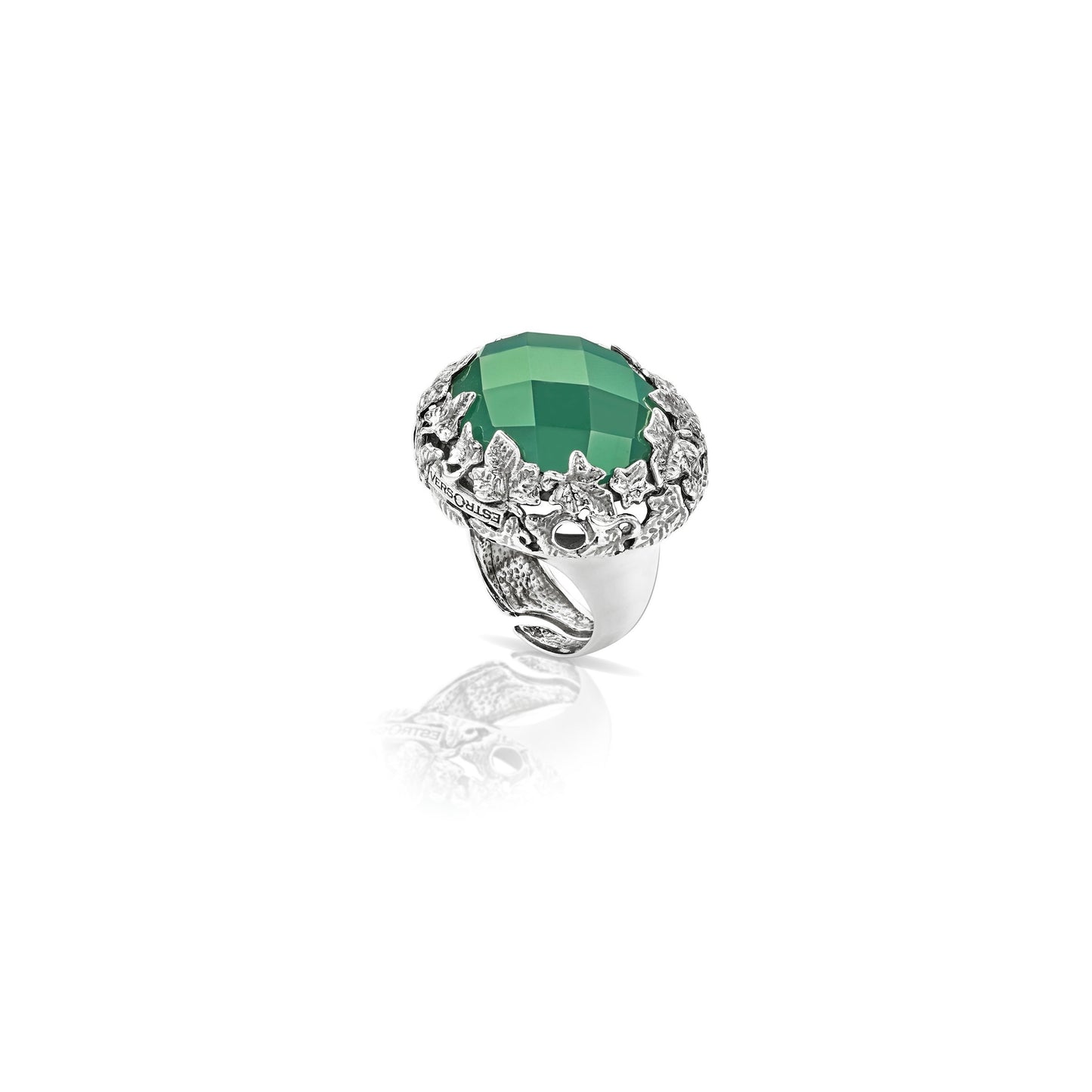 ANELLO EDERA, QUARZO VERDE GAMBO LISCIO