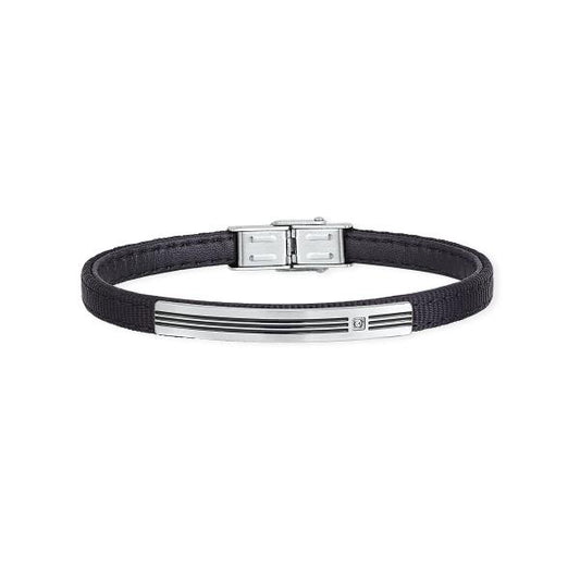 Bracciale pelle e acciaio nero