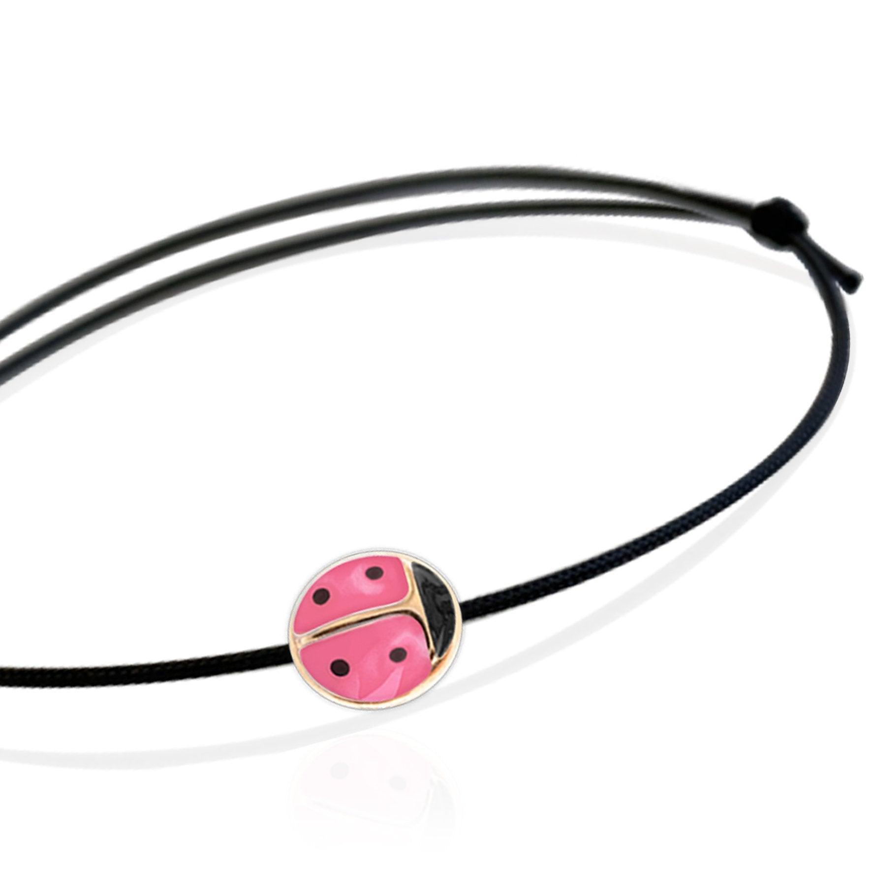 Bracciale cordino Coccinella rosa