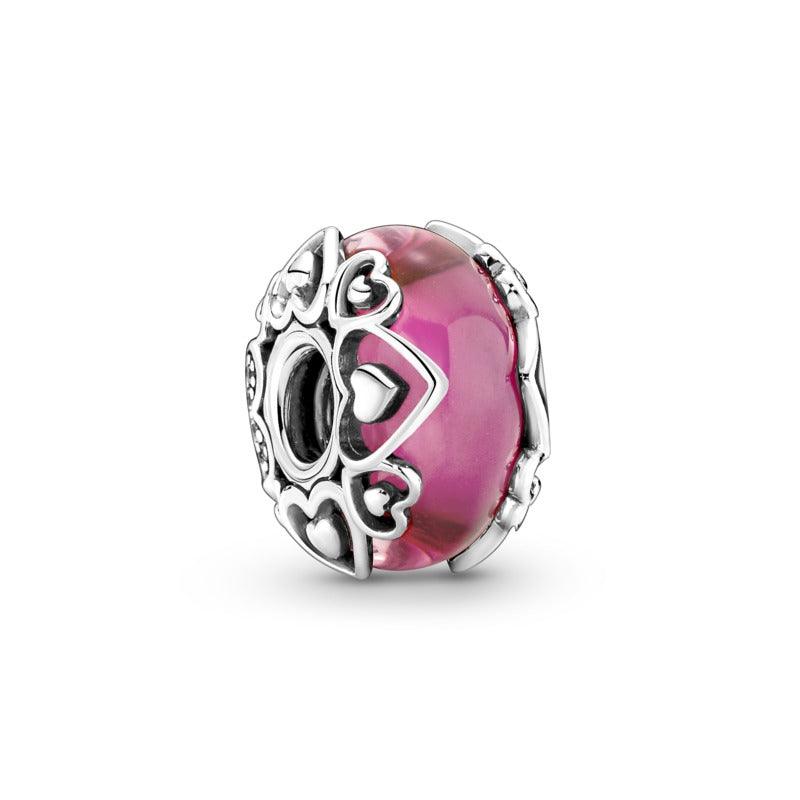 Charm Vetro di Murano Rosa con Cuori