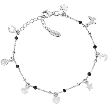 Bracciale Multi-Charm Rodio e Smalto Nero