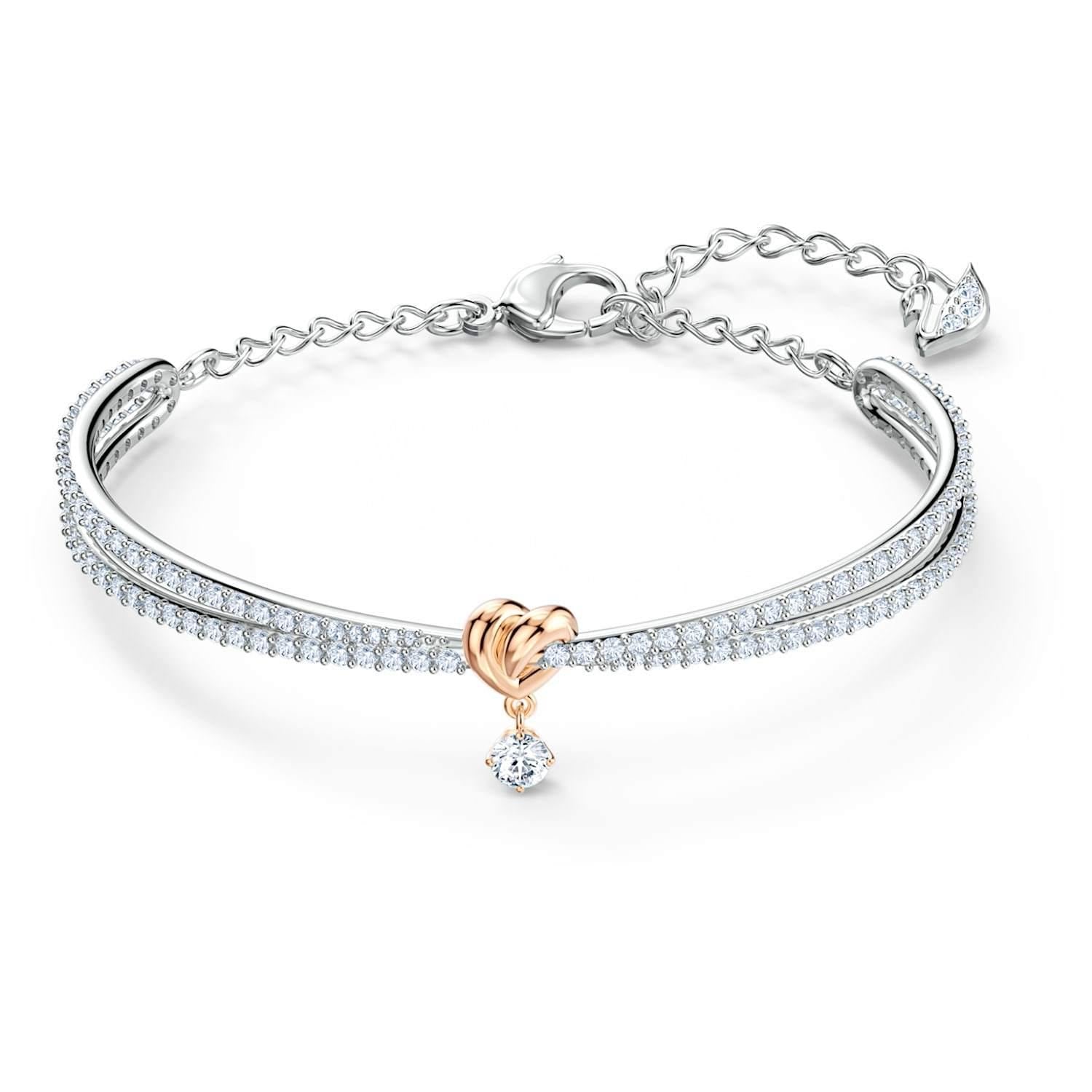 Bracciale rigido Lifelong Heart bianco, mix di placcature