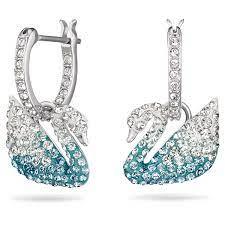 Orecchini pendenti Swarovski Iconic Swan Cigno, Blu, Placcato rodio