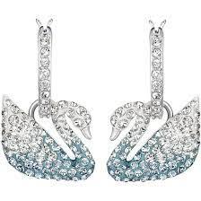 Orecchini pendenti Swarovski Iconic Swan Cigno, Blu, Placcato rodio