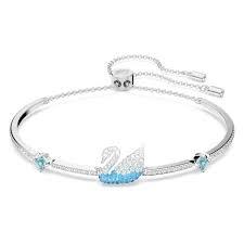 Bracciale rigido Swarovski Iconic Swan Cigno, Blu, Placcato rodio