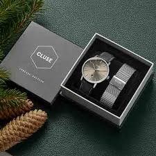 Gift Box Aravis Mesh Silver Colour & Leather Strap