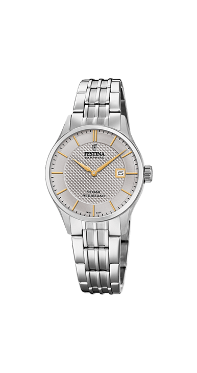 OROLOGIO FESTINA COLLEZIONE SWISS MADE COLORE GRIGIO, BRACCIALE IN ACCIAIO, DONNA