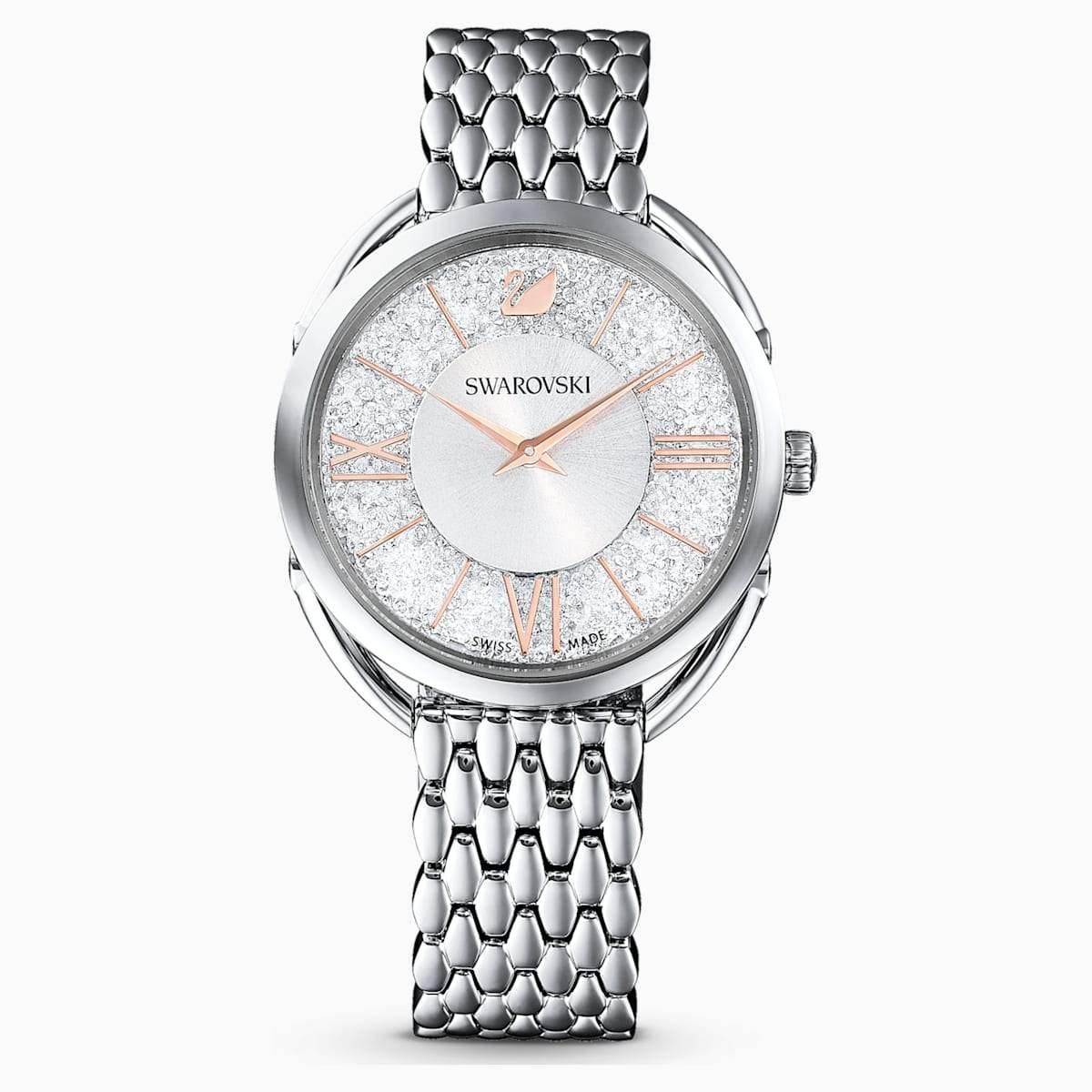 OROLOGIO CRYSTALLINE GLAM, BRACCIALE DI METALLO, BIANCO, ACCIAIO INOSSIDABILE